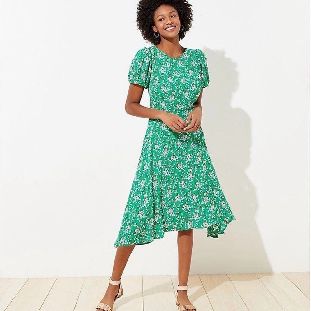 LOFT Buttercup Puff Sleeve Flounce Dress size 0P